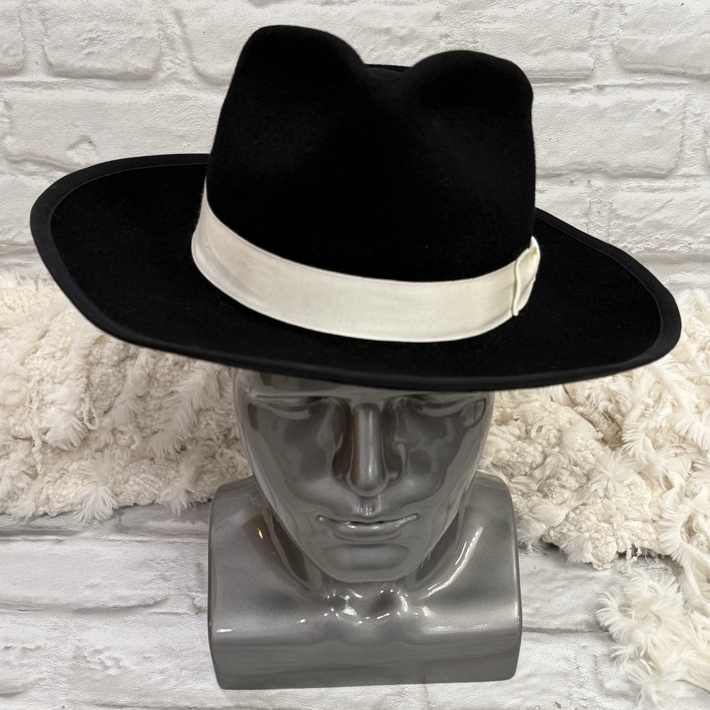 Black Felt Fedora Cowboy Godfather‎ Style Hat White Band Sz Large Nadeau Company
